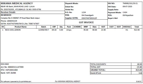 wholesaler/distributor/dealer pharmacy invoice format