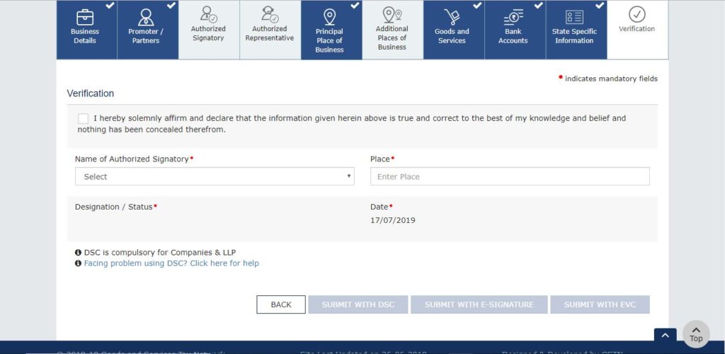 verification of Tax registration