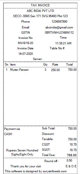 restaurant bill invoice format